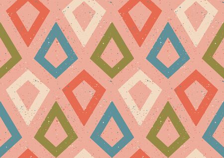 Vintage vector seamless pattern in retro style. Retro colorful pattern with grunge abstract rhombus. Vintage vector texture in 60s style.のイラスト素材