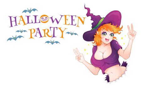 Vector illustration of a witch for Halloween in manga style. Vector illustration of a sexy witch girl for Halloween party.のイラスト素材