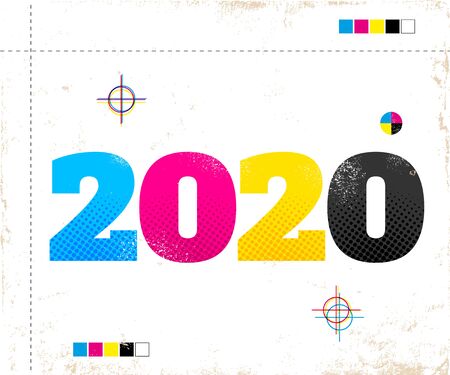 Vector vintage poster with 2020 in CMYK style. Retro poster for new year 2020のイラスト素材