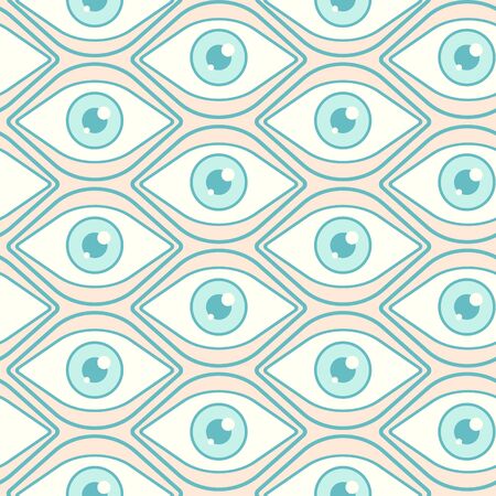 Vector seamless abstract pattern with open eyes. Retro seamless pattern with eye. Vector texture in retro style.のイラスト素材