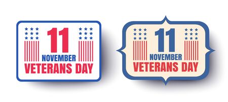 Vintage vector set icons for Veterans day with American flag. Retro banners for american Veterans day with flag of USA.のイラスト素材