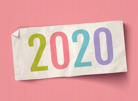 Vector vintage white paper on vintage pink background with text 2020. Vintage paper banner for Christmas or New year 2020のイラスト素材
