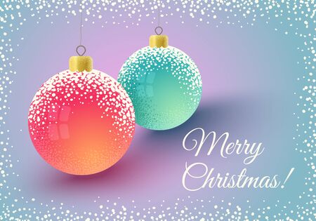 Vector vintage postcard with Christmas balls and snow. Retro Christmas card with balls on snow.のイラスト素材