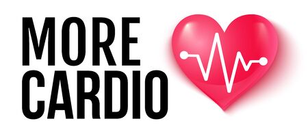 Vector illustration of a pink heart with pulse and text more cardio. Heart and pulse. Cardio heart for print on t-shirt.のイラスト素材