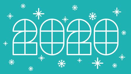 Vector poster with 2020 on blue background for Christmas and New year. New year postcard 2020.
