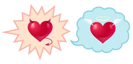 Devil and angel hearts on comic bubbles. Two hearts for Valentines day.のイラスト素材