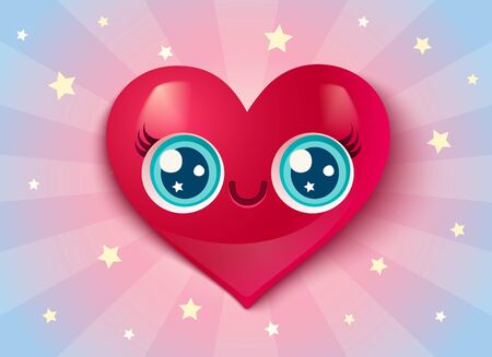 Vector cute heart on pink abstract background with stars. Cute heart for Valentine's day.のイラスト素材