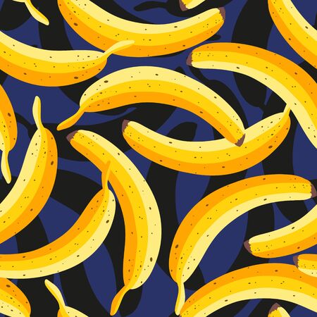 Vector seamless vintage pattern with yellow bananas. Vector banana pattern with dark shadows. Tropical pattern with bananas.のイラスト素材
