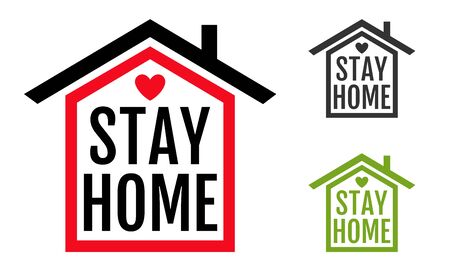 Vector icon of house with text stay home. Illustration of home with text stay home. Stop Coronavirus.のイラスト素材