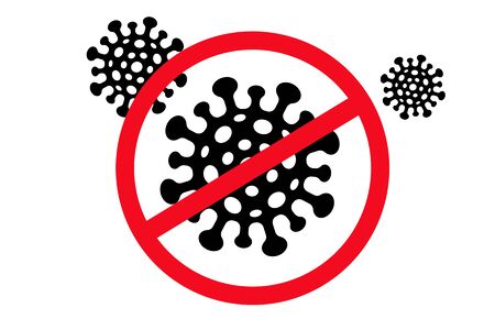 Vector icon of stop sign with coronavirus. Illustration of sign of stop with viruses COVID-19. Stop Coronavirus.のイラスト素材