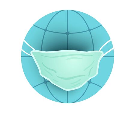 Vector illustration of Earth planet with medical mask for Earth day. Earth day 22 april. We love our planet. のイラスト素材
