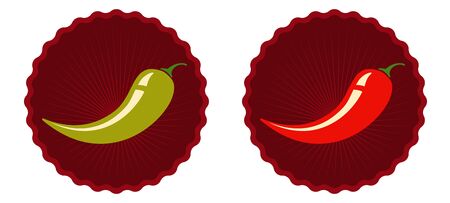 Vector set emblems with red and green chilli peppers. Vector emblems jalapeno or chilli peppers. Chili pepper.のイラスト素材