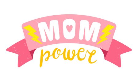 Vector vintage with pink ribbon for Mother day. Retro emblem for Mom. Poster of mom power with pink ribbon for Mother day.のイラスト素材