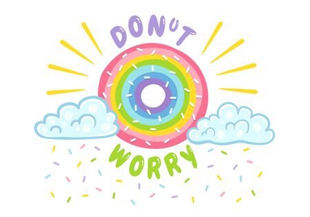 Vector illustration of donut like rainbow with clouds. Vector clouds with confetti and rainbow donut. Don't worry.のイラスト素材