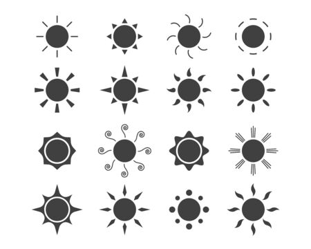 Vector set icons of sun in flat style. Vector emblems of sun.のイラスト素材