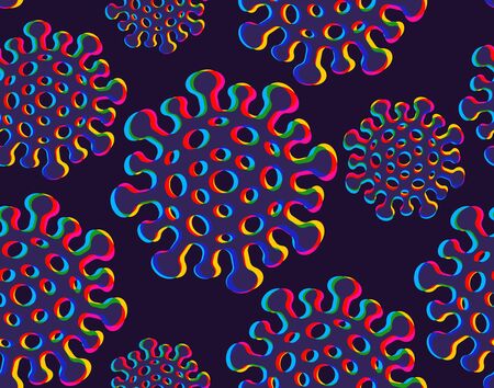 Vector seamless pattern of coronavirus in CMYK style. Vector pattern of COVID-19 in glitch style. Stop coronavirus.のイラスト素材
