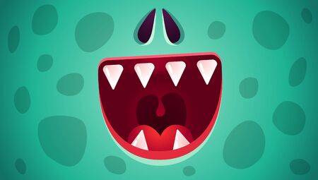 Vector cute face of green monster for Halloween faces mask. Kawaii face of zombie for Halloween costume or faces mask. Funny zombie face.のイラスト素材