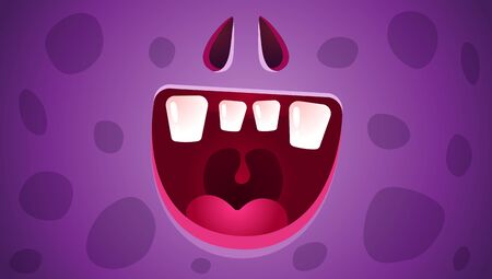 Vector cute face of purple monster for Halloween mask faces mask.   face of zombie for Halloween costume face mask. Funny zombie face.のイラスト素材