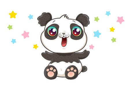 Vector illustration of a cute panda . Cute vector panda with confetti.のイラスト素材
