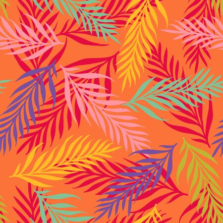 Vector seamless tropical pattern with exotic leaves. Vector floral pattern with tropical plants. Colorful leaves.のイラスト素材