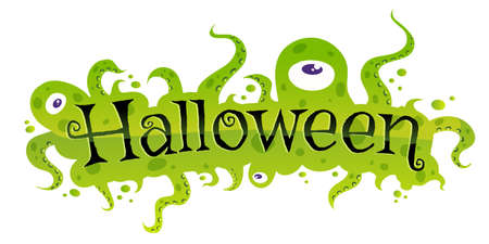 Vector banner for Halloween with green monsters. Halloween monsters with text. Happy Halloween.のイラスト素材