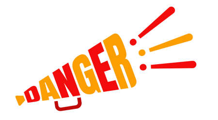 Vector typography with megaphone and text of danger. Lettering danger megaphone.のイラスト素材