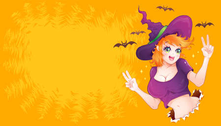 Vector illustration of a witch for Halloween in manga style. Vector illustration of a sexy witch girl for Halloween party.のイラスト素材