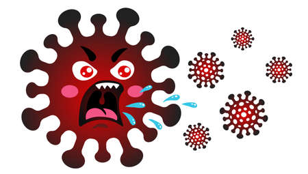 Vector illustration of a coronavius is coughing. Vector illustration of angry coronavirus and cough. Stop Coronavirus.のイラスト素材