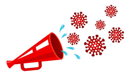 Vector illustration of a megaphone is coughing. Vector illustration of retro megaphone, coronavirus and cough. Stop Coronavirus.のイラスト素材