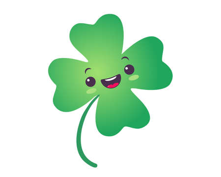 Vector illustration of a lucky clover. Vector icon of lucky clover for Patrick's day in kawaii style.のイラスト素材