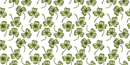 Vintage seamless pattern with lucky clover. Retro pattern with clovers for Patrick's day.の写真素材
