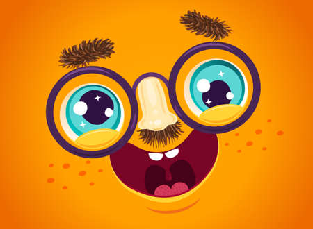 Vector illustration of cute face for april fools day. Kawaii face with eyes and freckles. April fools' dayのイラスト素材