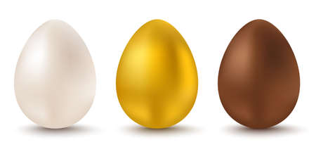 Vector set three eggs for Easter. White, golden and chocolate eggs for Easter. Vector egg.のイラスト素材