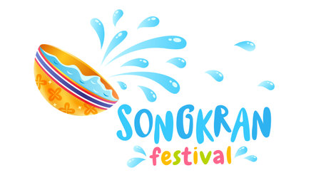 Vector logo for Songkran festival in Thailand. Golden bowl with water for Songkran festival.のイラスト素材