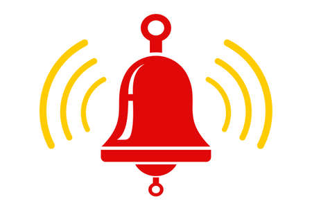 Vector icon of red metallic bell. Vector ringing bell for alarm clock and smartphone application alert.のイラスト素材