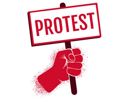 Vector illustration of a hand with poster. Vector icon of hand holding a poster. Protest.のイラスト素材