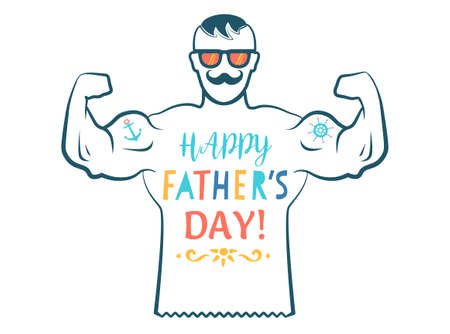 Vector vintage greeting card for Fathers day with best dad on isolated background. Happy Father's day. Vector illustration of dad.のイラスト素材