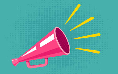 Vector vintage poster with retro pink megaphone. Retro pink megaphone.のイラスト素材