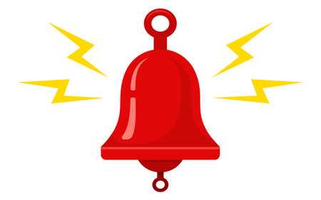 Vector icon of red metallic bell. Vector ringing bell for alarm clock and smartphone application alert.のイラスト素材