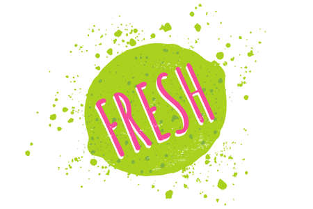 Vector illustration of lime with text of fresh. Vector juicy lime in grunge style.のイラスト素材