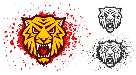 Vector retro sport   with head of a tiger. Vintage print for t-shirt of angry tiger with blood drops.のイラスト素材