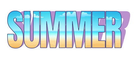 Vector typography with tropical beach. Vector summer lettring with tropical beach. Sand and sea. Summer sale time.のイラスト素材