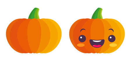 Set icons of pumpkin for Halloween in kawaii style.のイラスト素材