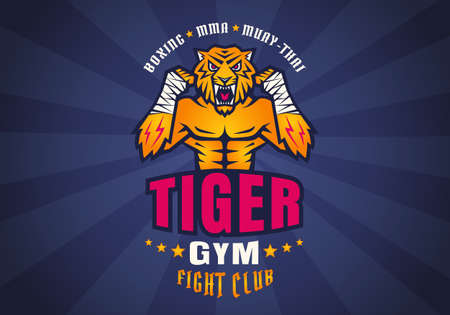 Retro sport logo of tiger fighter for fight club.のイラスト素材