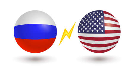 Set of two icons of Russian flag and flag of USA.のイラスト素材