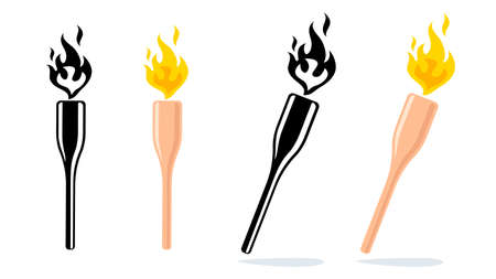 Vector set icons of torch with flame. Vector icon of torch with fire.のイラスト素材
