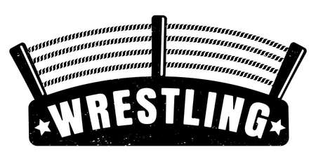 Vector vintage icon for a wrestling with ring. Retro emblem for wrestling. Poster of a wrestling in vintage style.のイラスト素材