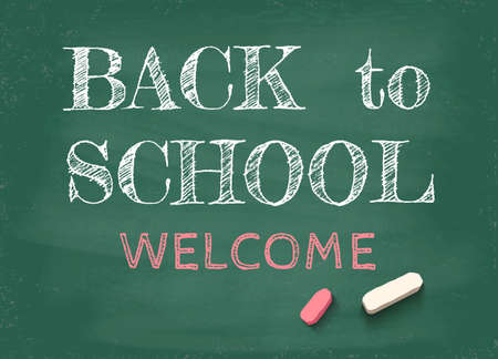 Vector vintage greeting card Back to school 2021-2022. Back to school on the chalkboard.のイラスト素材