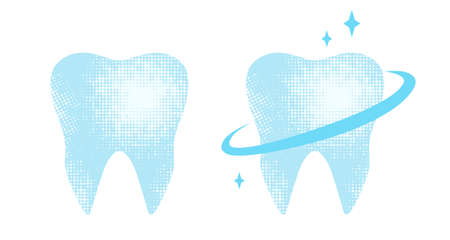 Vector set emblems of tooth in retro style. Vector vintage icons of teeth.のイラスト素材