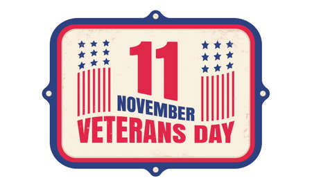 Vintage vector emblem for Veterans day with American flag. Retro banner for american Veterans day with flag of USA.のイラスト素材